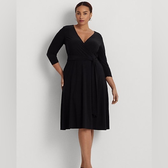 Lauren Ralph Lauren Navy Jersey Surplice Neckline Dress Size 24 - Picture 2 of 9